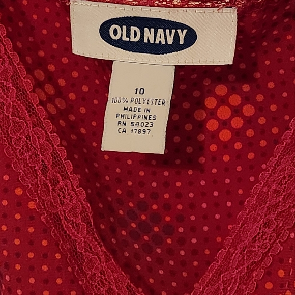 Old Navy Size 10 Fuchsia Pink Dotted Slip Dress Surplice Neck Lace Trim - Picture 2 of 5